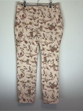 LOFT Garden Inspired  Cream Pants with Olive and Peach Floral Motif size 10